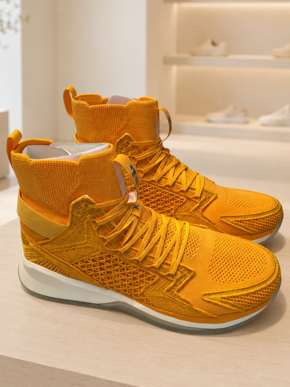 New APL Men's High-Top Knit Sneaker - Orange Size 11.5